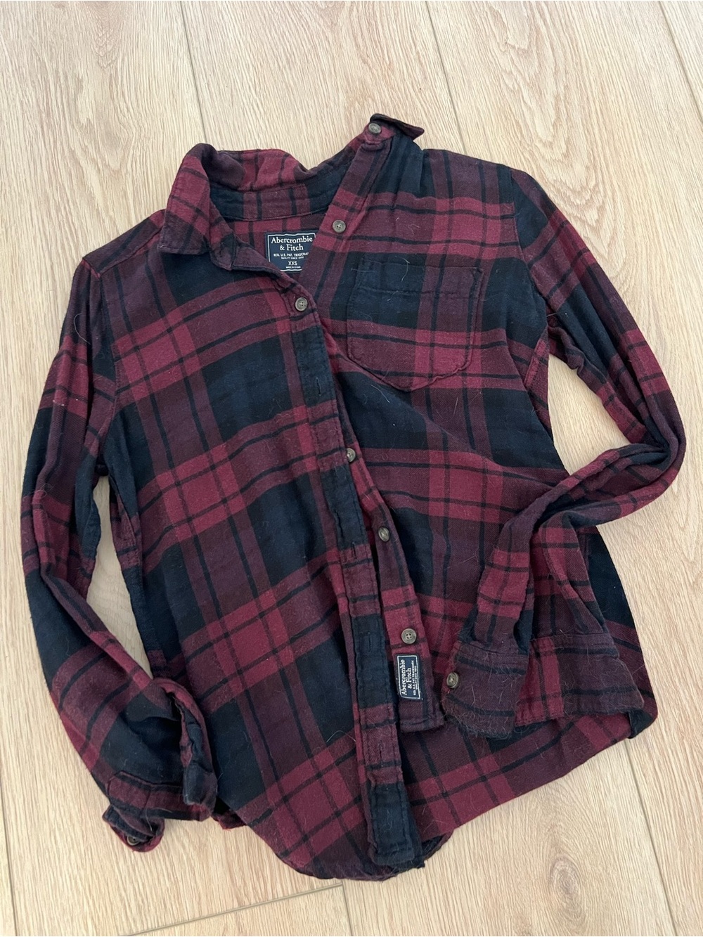Abercrombie & Fitch Burgundy and Black Plaid Button-Down Shirt